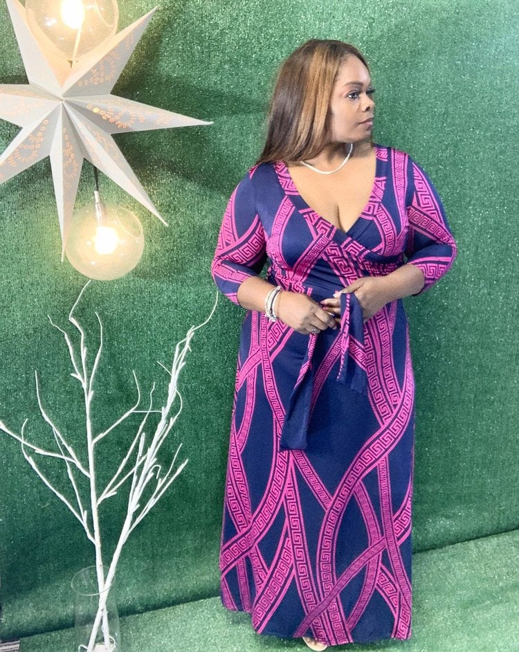 Enterprise Wrap Dress-DRESS-Tres Unique Boutique-1XL-NAVY/FUSHIA-Tres Unique Boutique