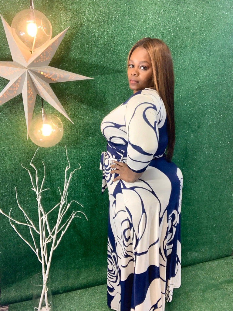 Enterprise Wrap Dress-DRESS-Tres Unique Boutique-1XL-BLUE/WHITE-Tres Unique Boutique