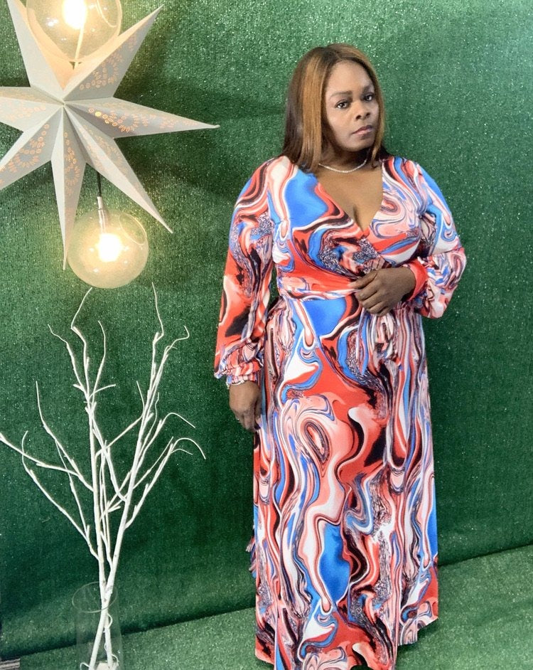 Enterprise Wrap Dress-DRESS-Tres Unique Boutique-1XL-SWIRL-RD-Tres Unique Boutique