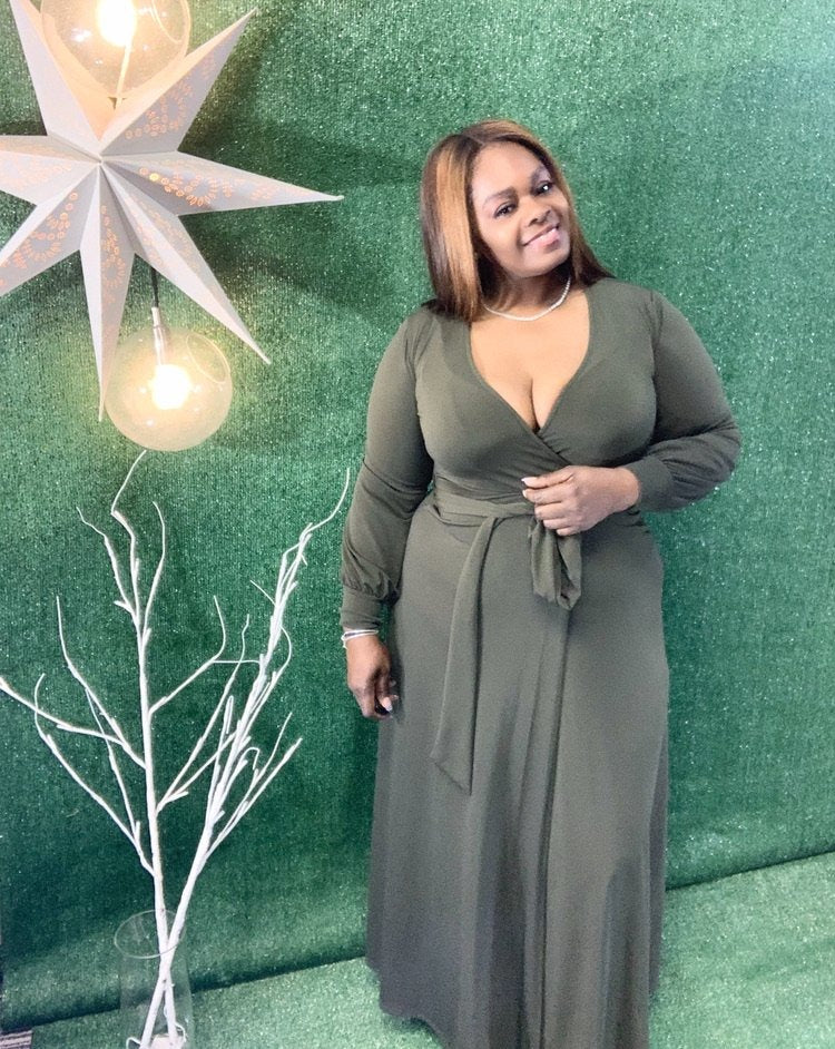 Enterprise Wrap Dress-DRESS-Tres Unique Boutique-SMALL-DK/OLIVE-1-Tres Unique Boutique