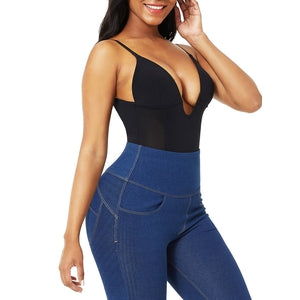 Plunge Low-Back Thong Bodysuit Shaper-Shapewear-Tres Unique Boutique-S-BLACK-Tres Unique Boutique