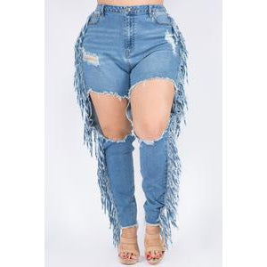 PLUS Fringe Jeans-BOTTOMS-Tres Unique Boutique-1X-Blue-Tres Unique Boutique