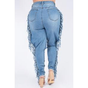 PLUS Fringe Jeans-BOTTOMS-Tres Unique Boutique-1X-Blue-Tres Unique Boutique