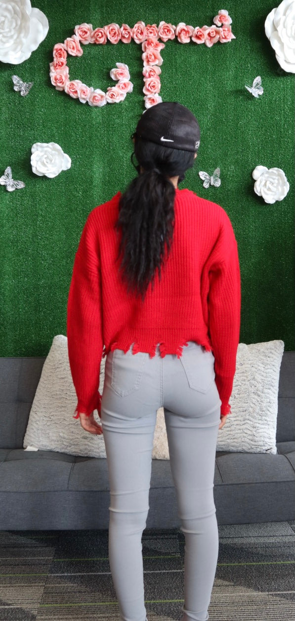 Sweet Distressed Sweater-Tres Unique Boutique-S-Red-Tres Unique Boutique