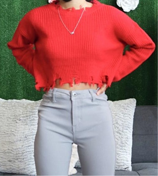 Sweet Distressed Sweater-Tres Unique Boutique-S-Red-Tres Unique Boutique